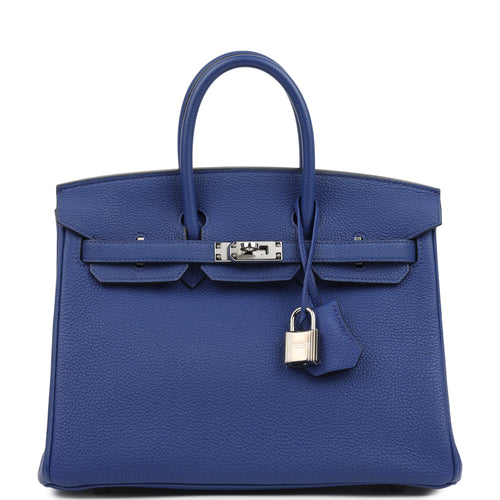Pre-owned Hermes Birkin 25 Bleu Electric Togo Palladium Hardware