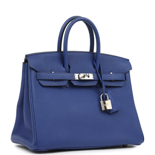 Pre-owned Hermes Birkin 25 Bleu Electric Togo Palladium Hardware