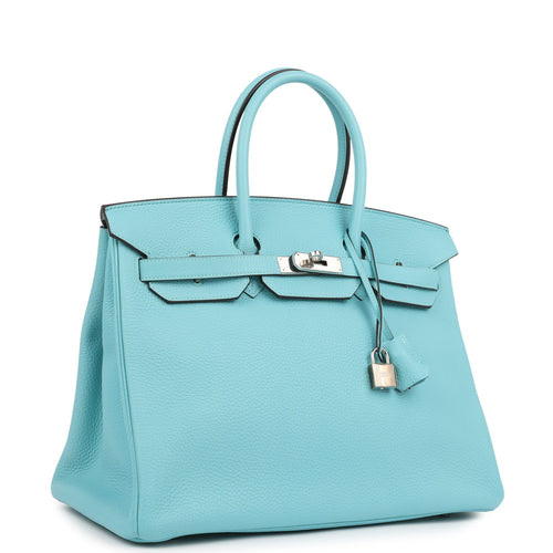 Hermes Birkin 35 Bleu Atoll Clemence Palladium Hardware