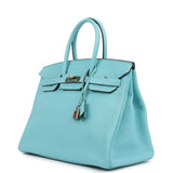 Hermes Birkin 35 Bleu Atoll Clemence Palladium Hardware