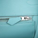 Hermes Birkin 35 Bleu Atoll Clemence Palladium Hardware
