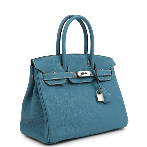 Pre-owned Hermes Birkin 30 Blue Jean Togo Palladium Hardware