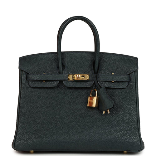 Pre-owned Hermes Birkin 25 Vert Rousseau Togo Gold Hardware