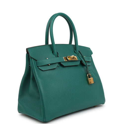 Pre-owned Hermes Birkin 30 Malachite Epsom Gold Hardware