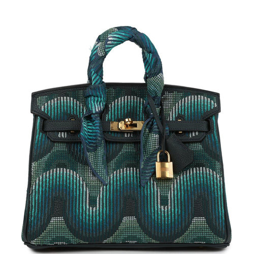 Pre-owned Jay Ahr Hermes Birkin 25 Vert Rousseau Togo with Geometric Embroidery Gold Hardware