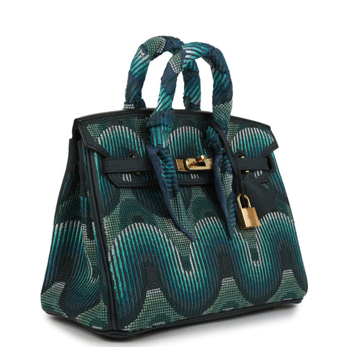 Pre-owned Jay Ahr Hermes Birkin 25 Vert Rousseau Togo with Geometric Embroidery Gold Hardware