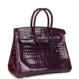 Pre-owned Hermes Birkin 35 Amethyst Shiny Porosus Crocodile Palladium Hardware