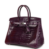 Pre-owned Hermes Birkin 35 Amethyst Shiny Porosus Crocodile Palladium Hardware