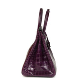 Pre-owned Hermes Birkin 35 Amethyst Shiny Porosus Crocodile Palladium Hardware