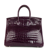Pre-owned Hermes Birkin 35 Amethyst Shiny Porosus Crocodile Palladium Hardware