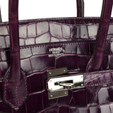 Pre-owned Hermes Birkin 35 Amethyst Shiny Porosus Crocodile Palladium Hardware