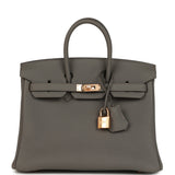 Pre-owned Hermes Birkin 25 Etain Togo Rose Gold Hardware