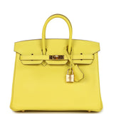 Pre-owned Hermes Birkin 25 Lime Swift Gold Hardware