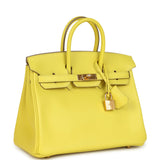 Pre-owned Hermes Birkin 25 Lime Swift Gold Hardware