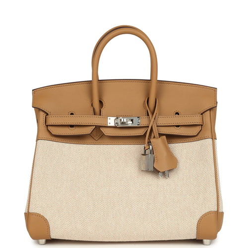 Hermes Birkin 25 Ecru and Beige Toile H Canvas and Biscuit Swift Palladium Hardware