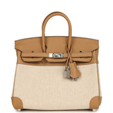 Hermes Birkin 25 Ecru and Beige Toile H Canvas and Biscuit Swift Palladium Hardware