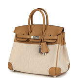 Hermes Birkin 25 Ecru and Beige Toile H Canvas and Biscuit Swift Palladium Hardware