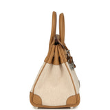 Hermes Birkin 25 Ecru and Beige Toile H Canvas and Biscuit Swift Palladium Hardware