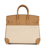 Hermes Birkin 25 Ecru and Beige Toile H Canvas and Biscuit Swift Palladium Hardware
