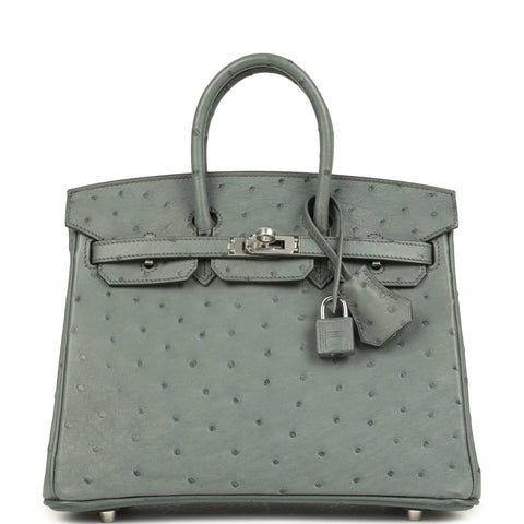 Hermes Birkin 25 Vert Amande Ostrich Palladium Hardware