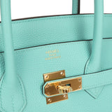 Pre-owned Hermes Birkin 35 Bleu Atoll Togo Gold Hardware