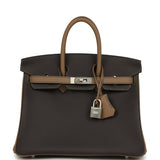 Hermes Special Order (HSS) Birkin 25 Ebene and Beige De Weimar Swift Brushed Palladium Hardware