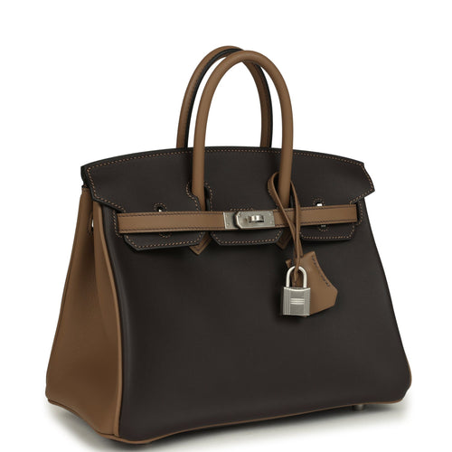 Hermes Special Order (HSS) Birkin 25 Ebene and Beige De Weimar Swift Brushed Palladium Hardware