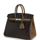 Hermes Special Order (HSS) Birkin 25 Ebene and Beige De Weimar Swift Brushed Palladium Hardware