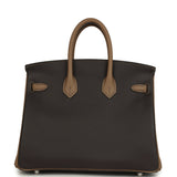 Hermes Special Order (HSS) Birkin 25 Ebene and Beige De Weimar Swift Brushed Palladium Hardware