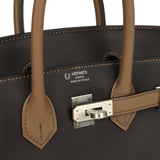 Hermes Special Order (HSS) Birkin 25 Ebene and Beige De Weimar Swift Brushed Palladium Hardware