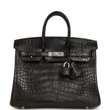 Hermes Special Order (HSS) Birkin 25 Black Matte Verso Alligator Brushed Palladium Hardware