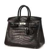 Hermes Special Order (HSS) Birkin 25 Black Matte Verso Alligator Brushed Palladium Hardware