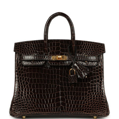 Hermes Birkin 25 Macassar Shiny Porosus Crocodile Gold Hardware