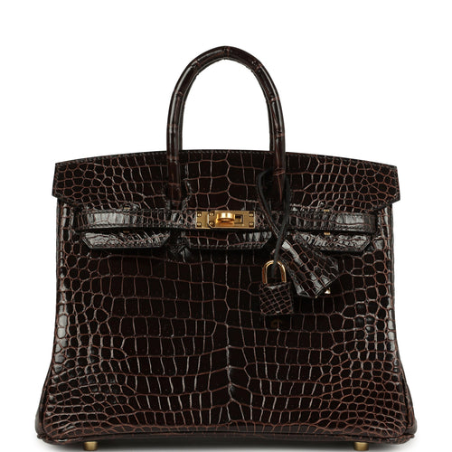 Hermes Birkin 25 Macassar Shiny Porosus Crocodile Gold Hardware