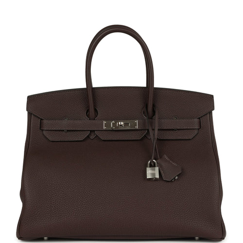 Pre-owned Hermes Birkin 35 Chocolate Togo Palladium Hardware