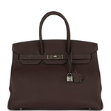 Pre-owned Hermes Birkin 35 Chocolate Togo Palladium Hardware