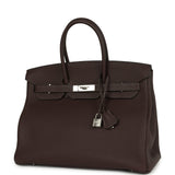 Pre-owned Hermes Birkin 35 Chocolate Togo Palladium Hardware