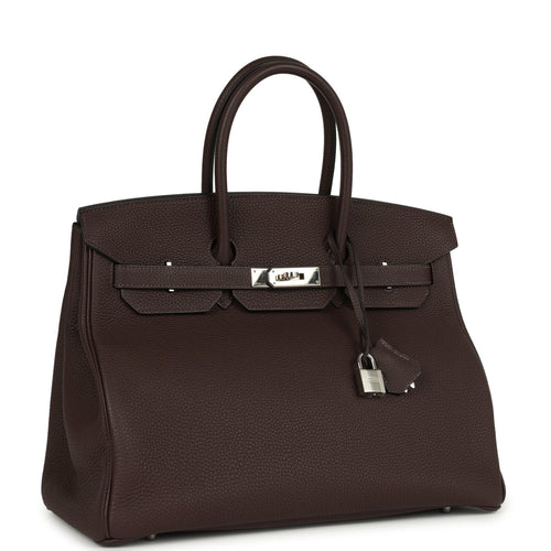 Pre-owned Hermes Birkin 35 Chocolate Togo Palladium Hardware