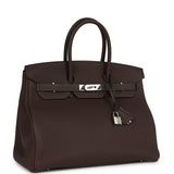 Pre-owned Hermes Birkin 35 Chocolate Togo Palladium Hardware