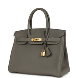 Pre-owned Hermes Birkin 30 Gris Meyer Togo Gold Hardware