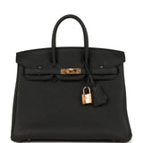 Pre-owned Hermes Birkin 25 Black Togo Rose Gold Hardware