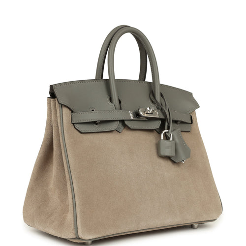 Pre-owned Hermes Birkin 25 Gris Caillou Grizzly and Gris Meyer Swift Palladium Hardware