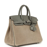 Pre-owned Hermes Birkin 25 Gris Caillou Grizzly and Gris Meyer Swift Palladium Hardware