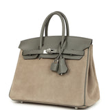 Pre-owned Hermes Birkin 25 Gris Caillou Grizzly and Gris Meyer Swift Palladium Hardware