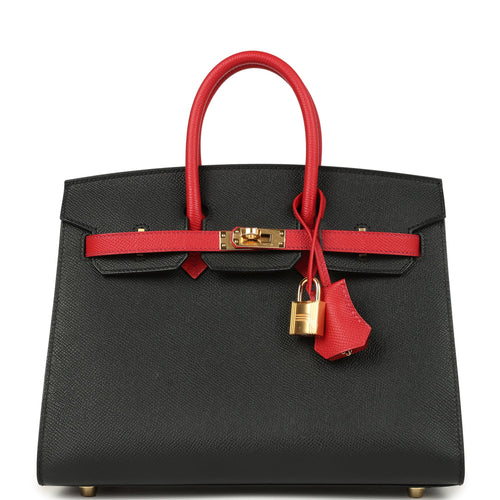Hermes Special Order (HSS) Birkin Sellier 25 Black and Rouge Casaque Epsom Gold Hardware