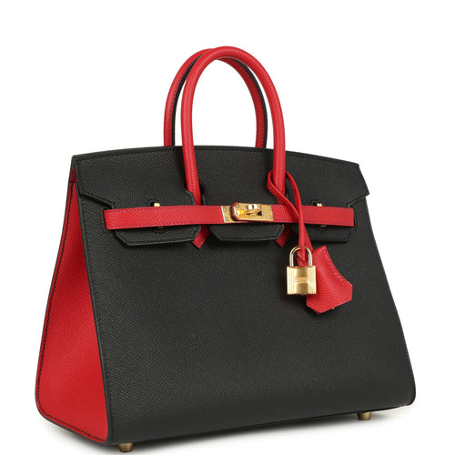 Hermes Special Order (HSS) Birkin Sellier 25 Black and Rouge Casaque Epsom Gold Hardware