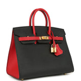 Hermes Special Order (HSS) Birkin Sellier 25 Black and Rouge Casaque Epsom Gold Hardware - Thumbnail View 2
