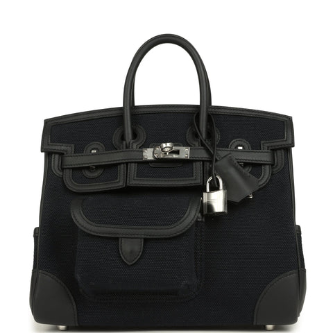 Hermes Birkin 25 Cargo Black Toile Goeland and Black Swift Palladium Hardware