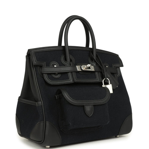 Hermes Birkin 25 Cargo Black Toile Goeland and Black Swift Palladium Hardware