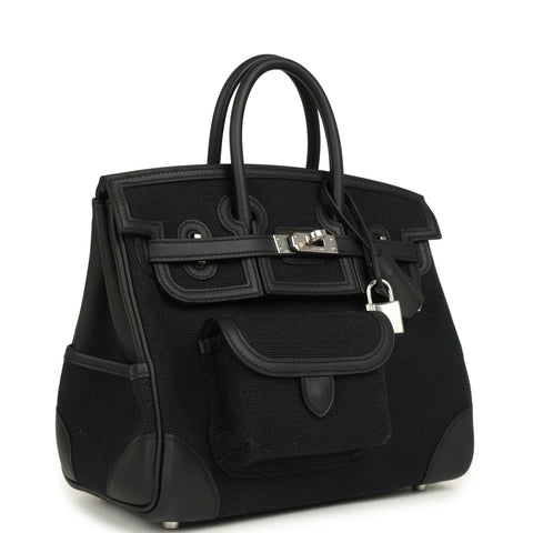 Hermes Birkin 25 Cargo Black Toile Goeland and Black Swift Palladium Hardware